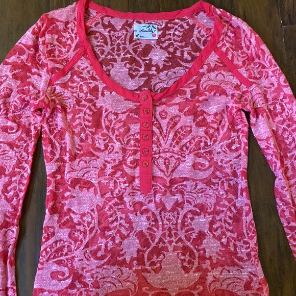 Free People Intimately Label  Red Paisley Long Sleeve Top Size XS - Picture 5 of 8